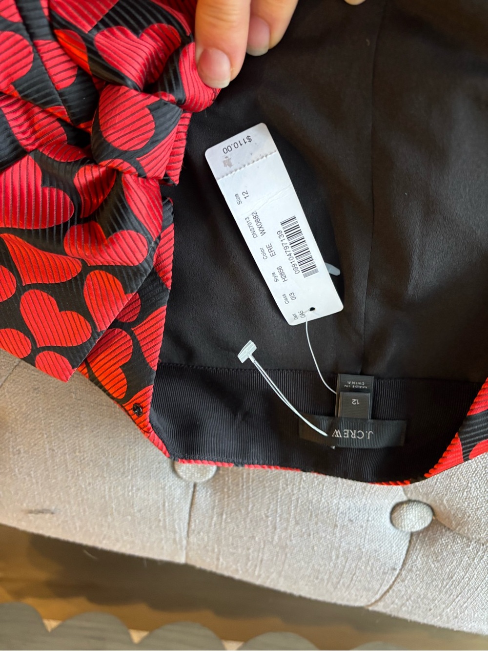 J. Crew Red and Black Heart-Print Wrap Mini Skirt - Picture 3 of 3